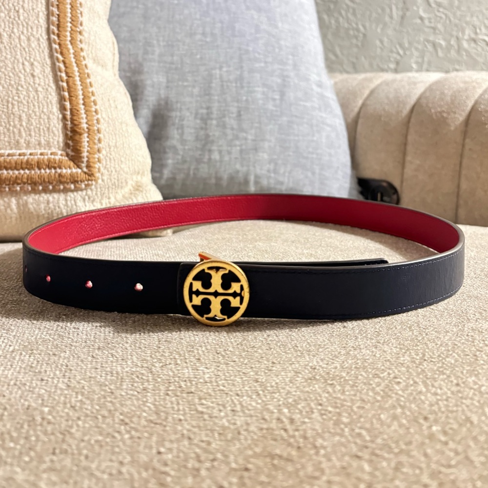 Tory Burch Reversible Belt - Dark Navy and Red